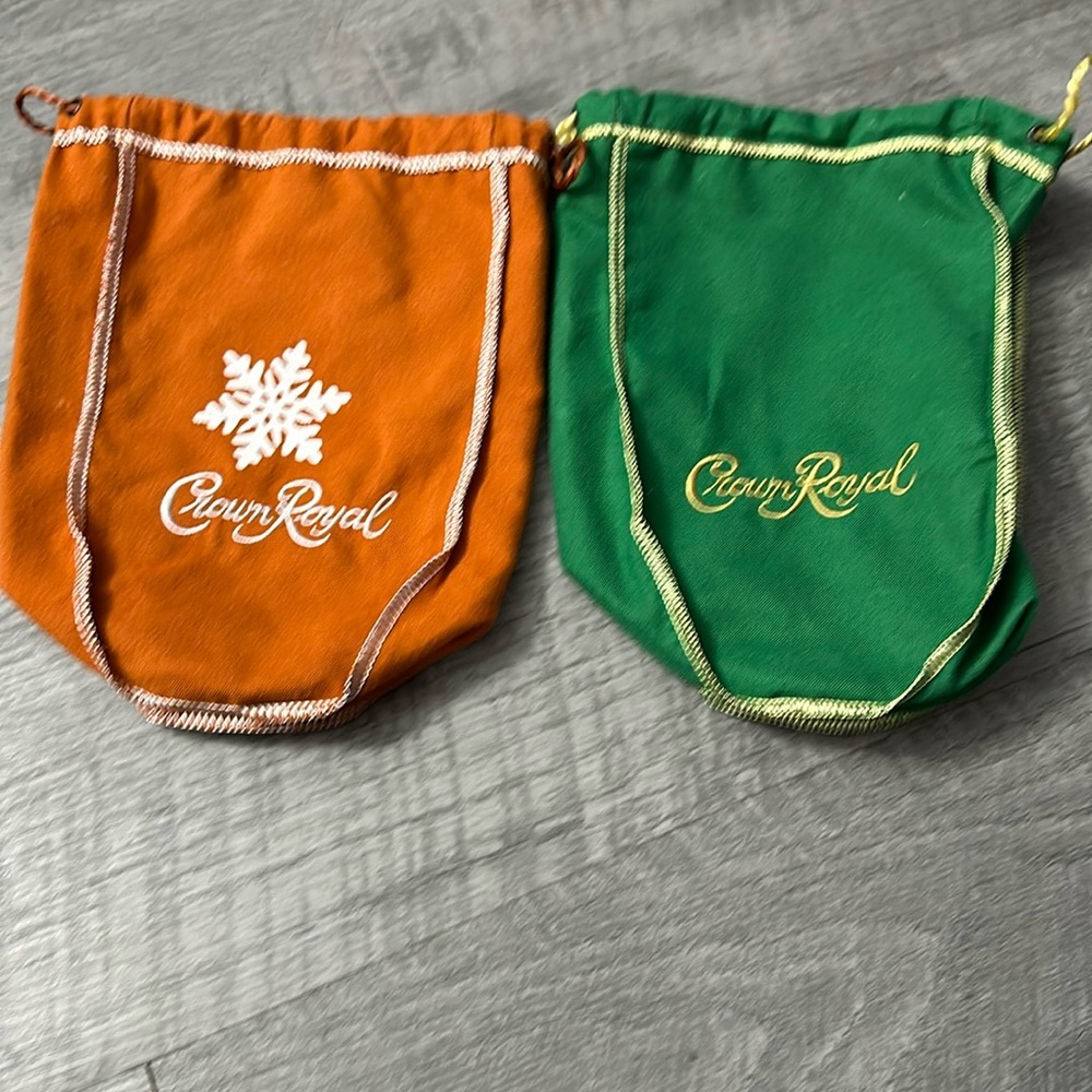 2 Crown Royal Bag Green and camel